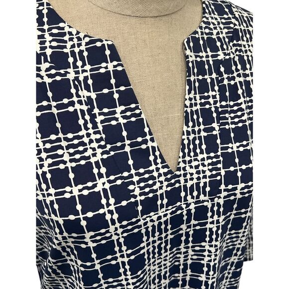 Katherine Way Dress Medium Navy Blue Window Pane Polka Dot Plaid UPF 50 Shift - Picture 4 of 5